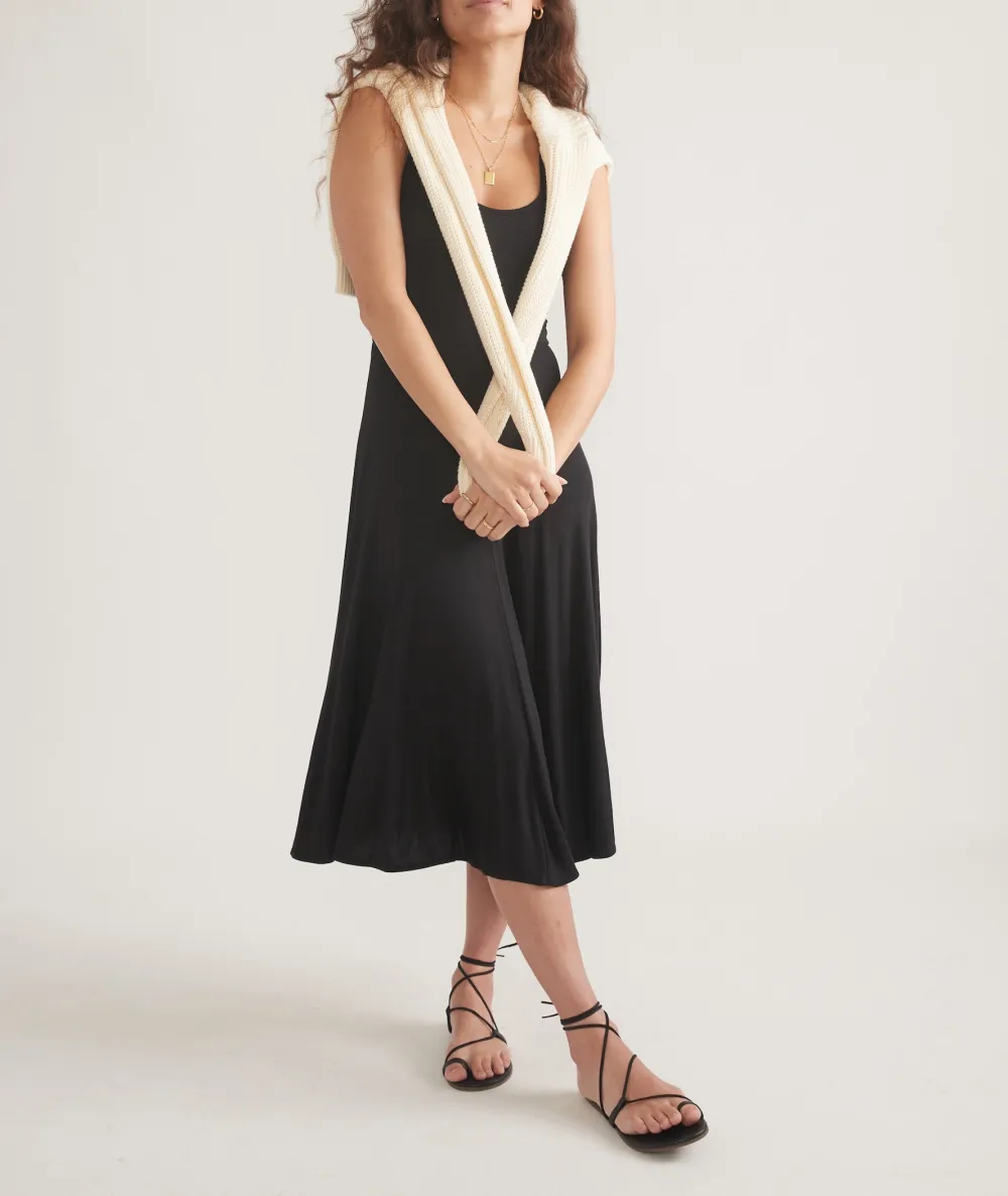 Black Sleeveless A-Line Midi Dress