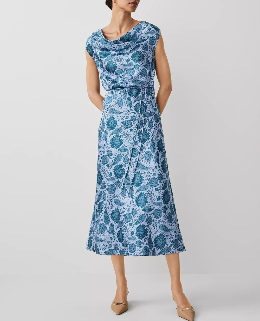 Floral Cowl Neck Flare Midi Dress