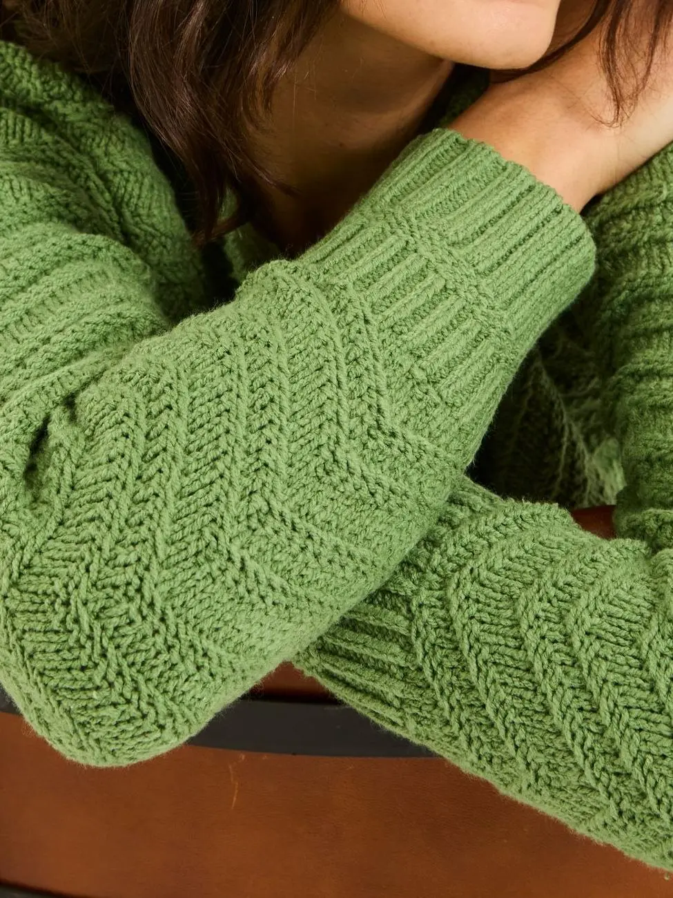 Mid Green Textured Knitted Jumper