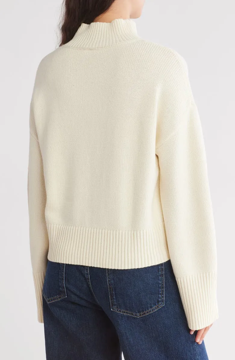 Mock Neck Wide Sleeve Crop Pullover