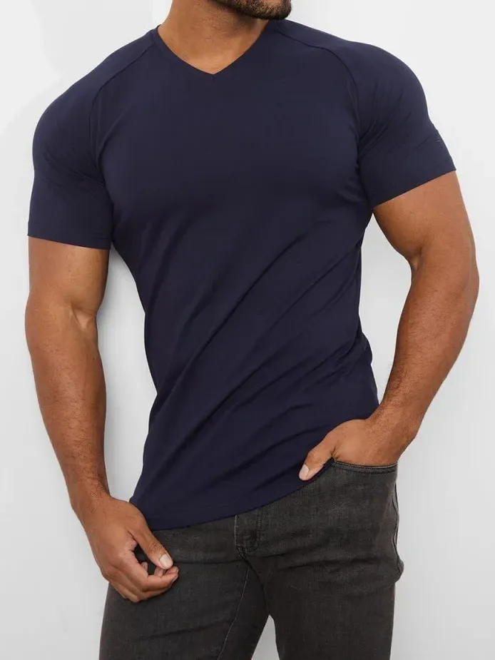 Navy Soft  Athletic  V-Neck Tees