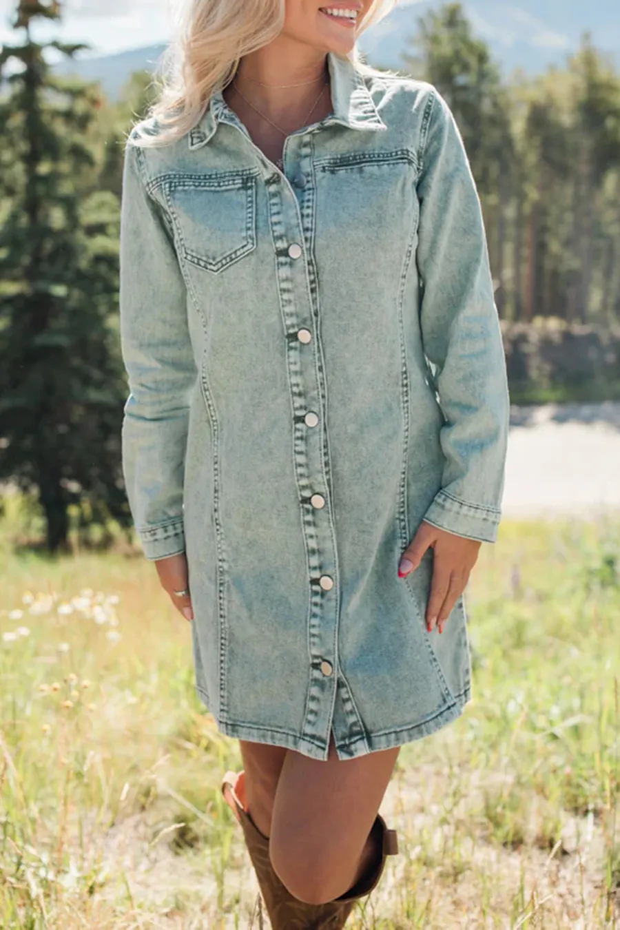 Olive Denim A-Line Dress