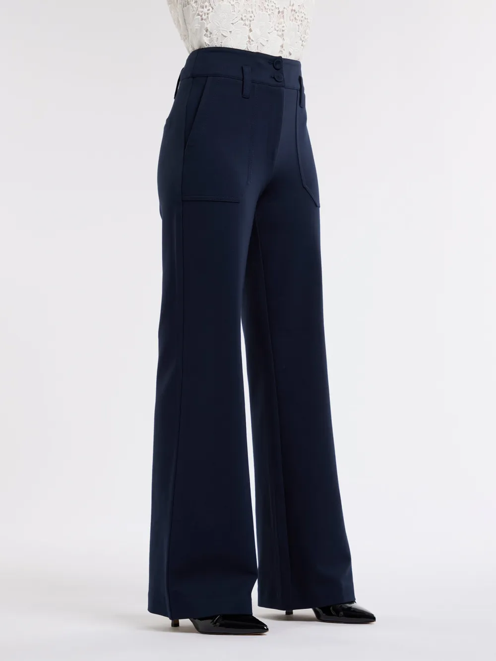 Navy Wide-Leg Flare Pants