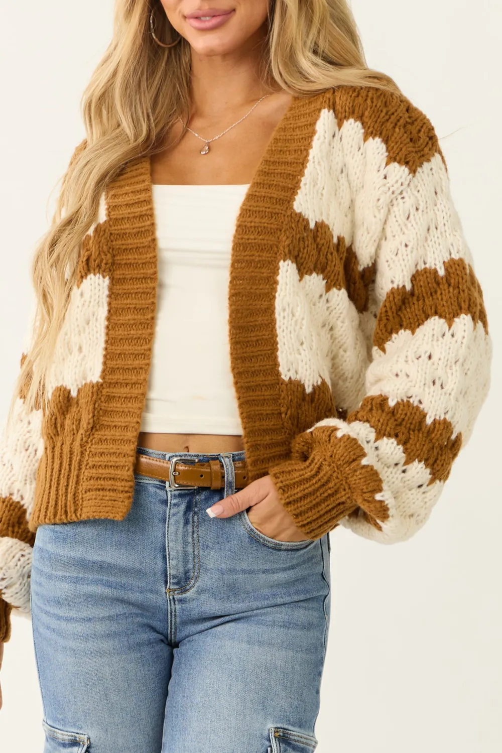 Brown Sugar Striped Long Sleeve Open Cardigan