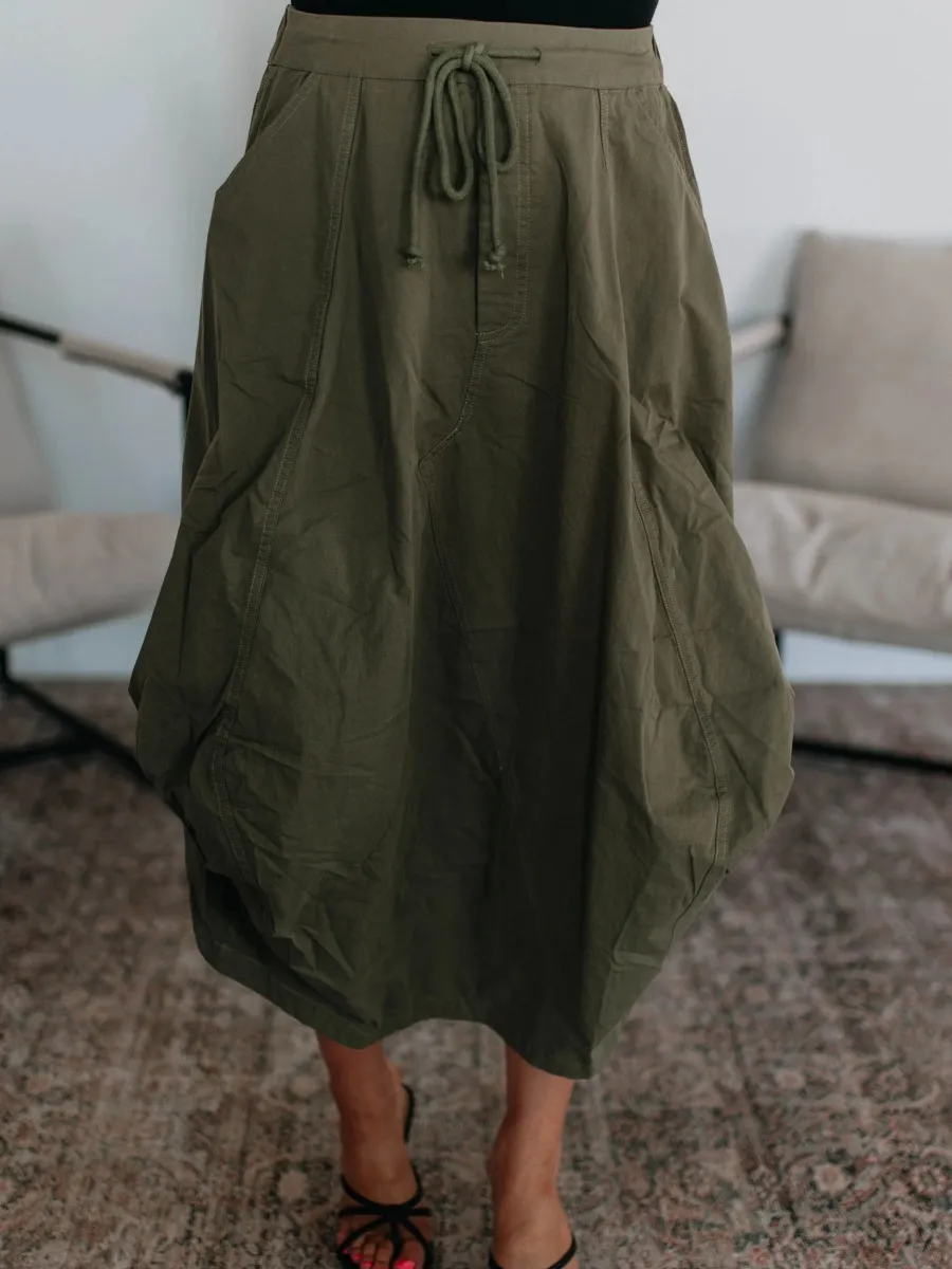 Drawstring Cargo Midi Skirt