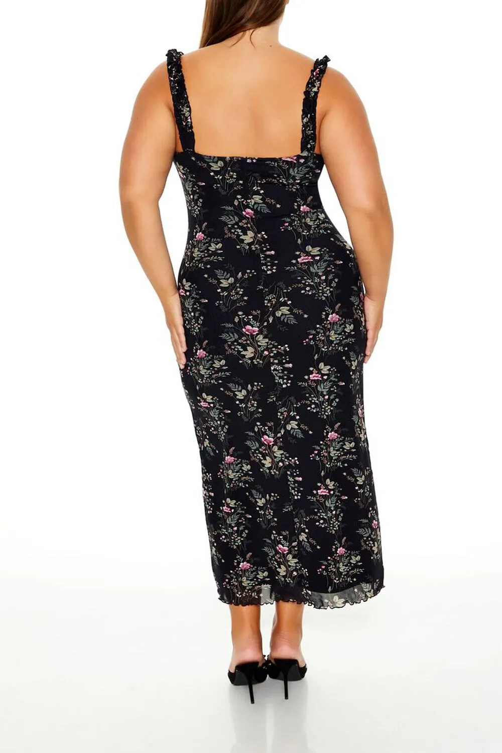 Plus Size Mesh Floral Maxi Dress