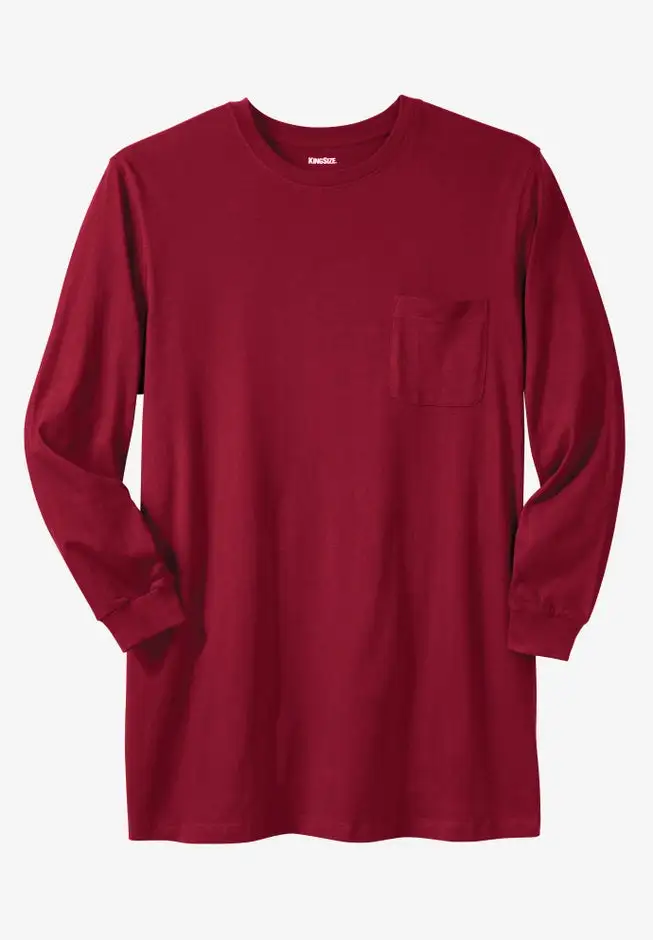 Shrink-Less Lightweight Longer-Length Long-Sleeve Crewneck Pocket Tee