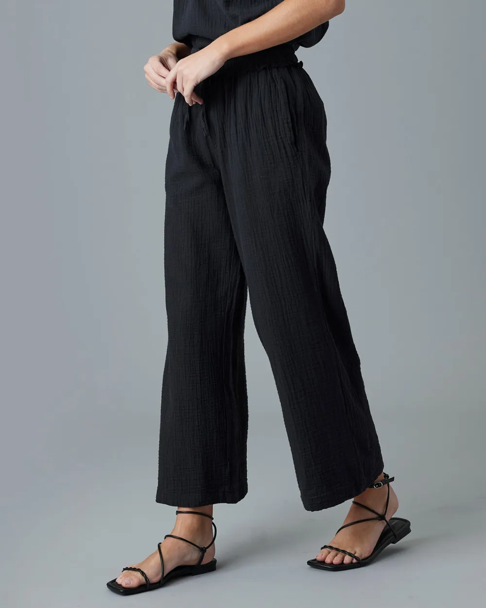Black Drawstring Wide Leg Lounge Pant