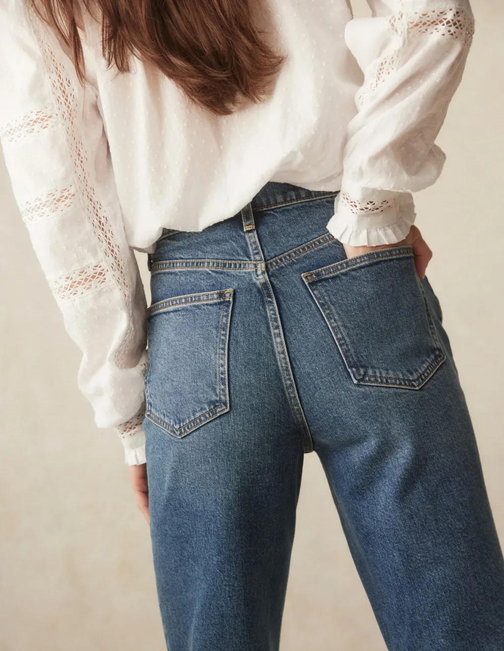 Dark Blue Mid - Rise Straight - Leg Jeans