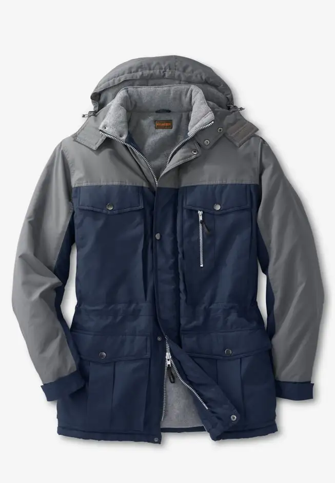Fleece-Lined Parka with Detachable Hood and 6 Pockets