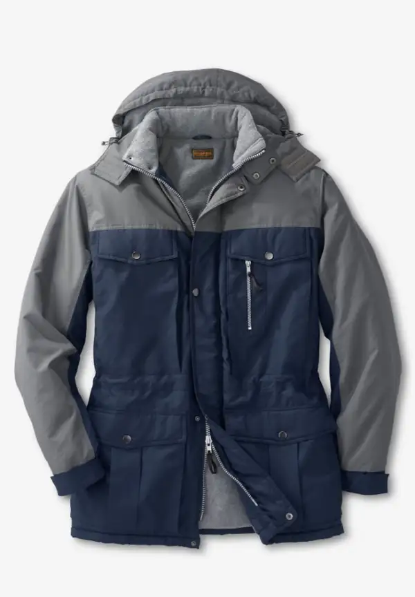 Fleece-Lined Parka with Detachable Hood and 6 Pockets