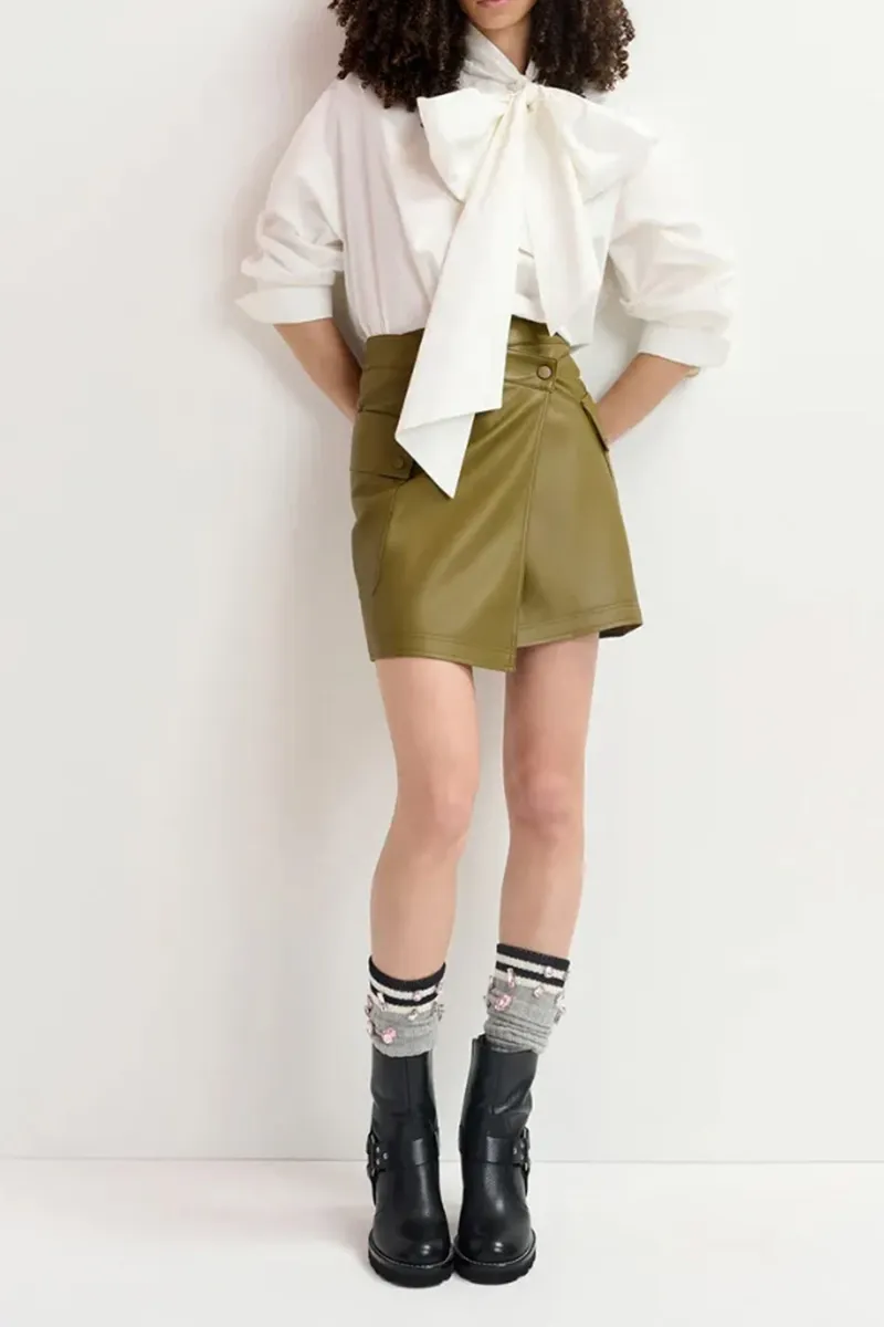 Faux Leather Mini Wrap Skirts