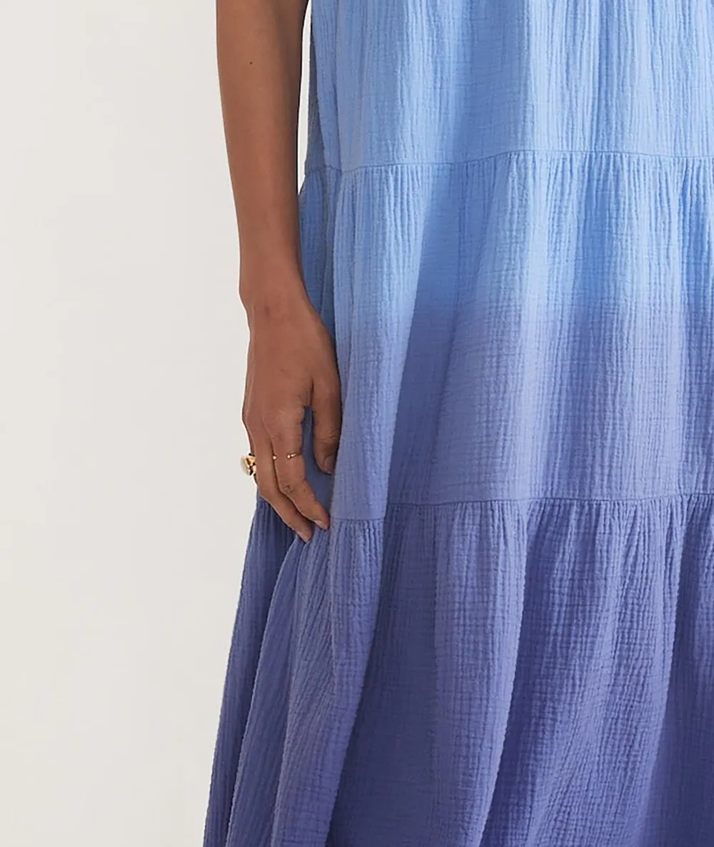 Blue Ombre Tiered Midi Dress