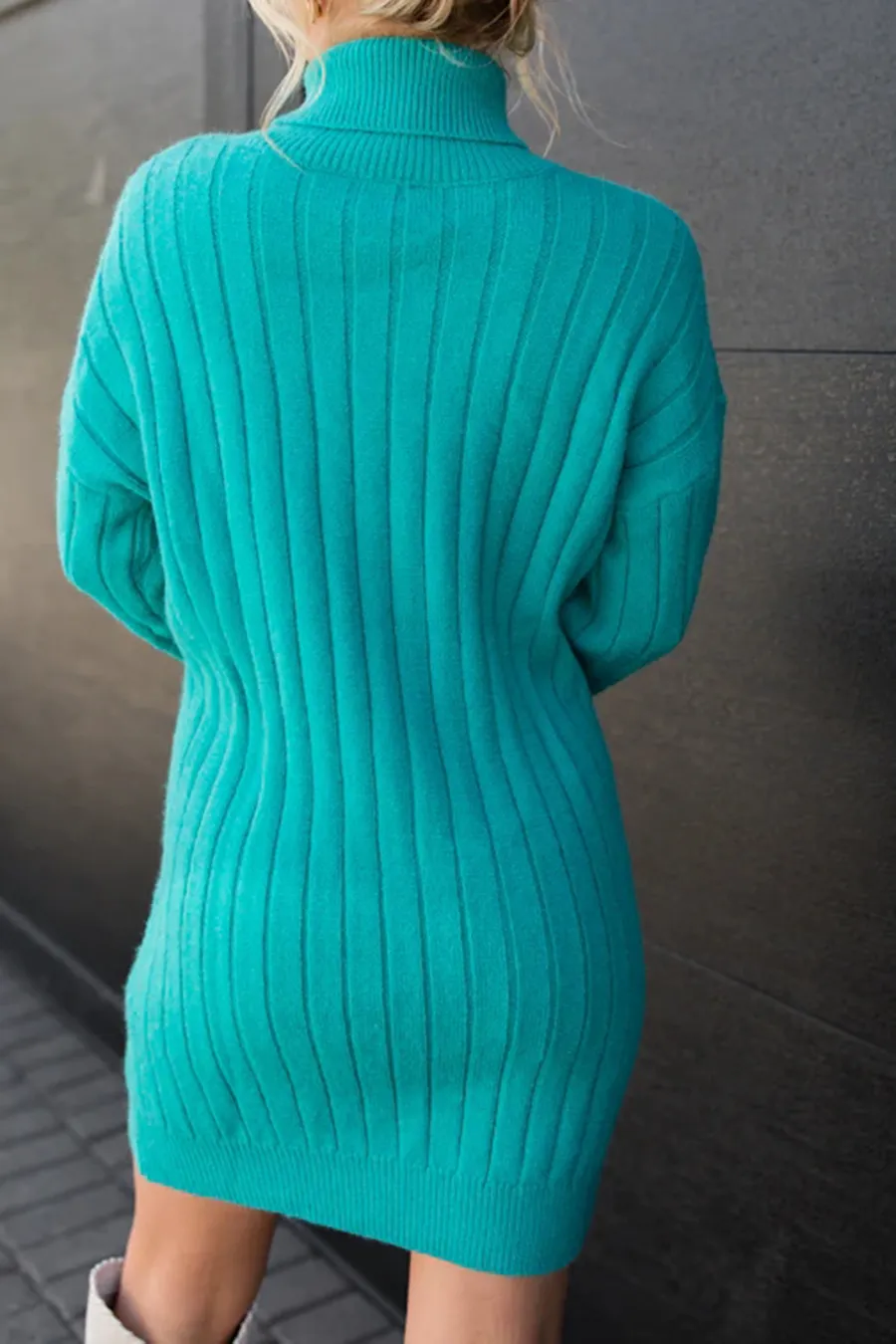 Teal Turtleneck Sweater Dress