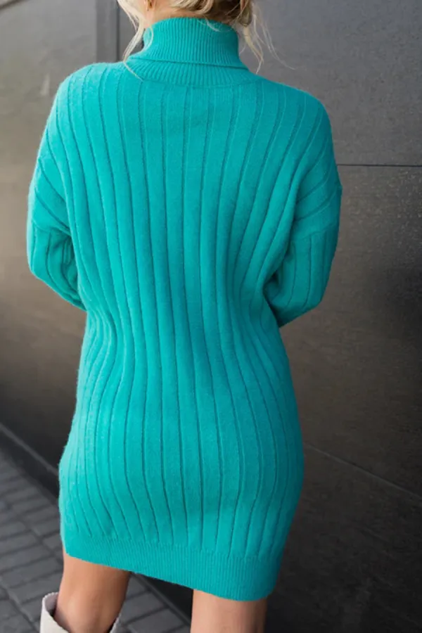 Teal Turtleneck Sweater Dress