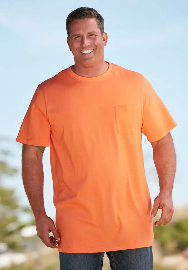 Shrink-Less Lightweight Longer-Length Crewneck Pocket T-Shirt