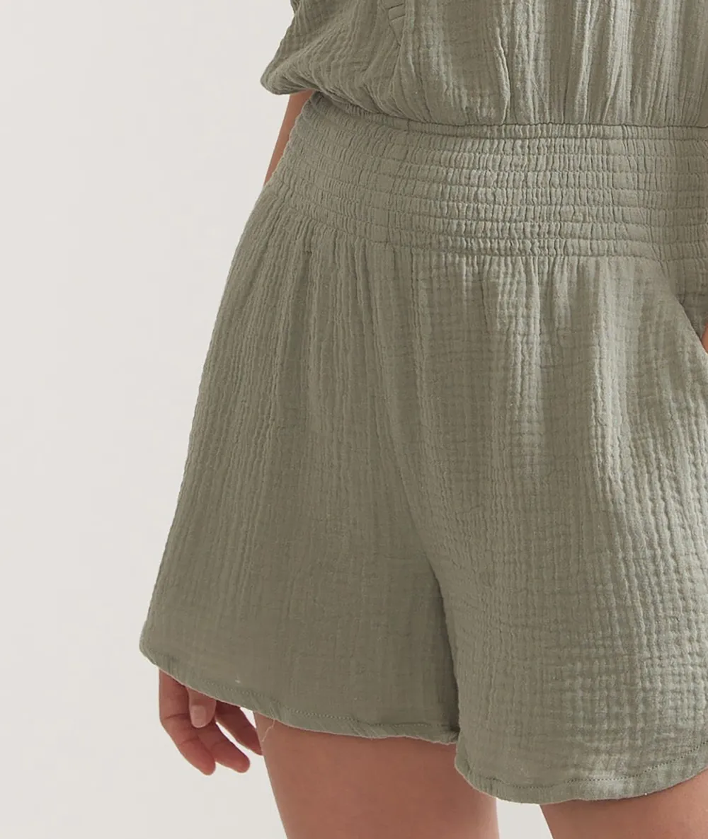 Short-Sleeve Smocked Cotton Romper