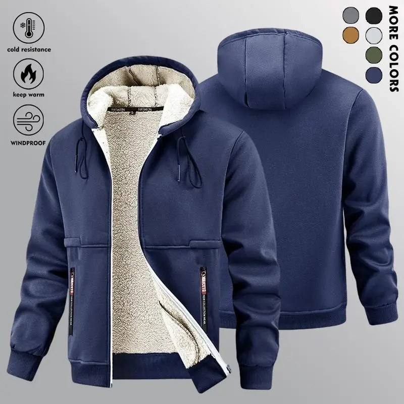 🔥Last Day Promotion🔥Men's Winter Sherpa Hooded Jacket, Thick Warm Zip-Up Hoodie
