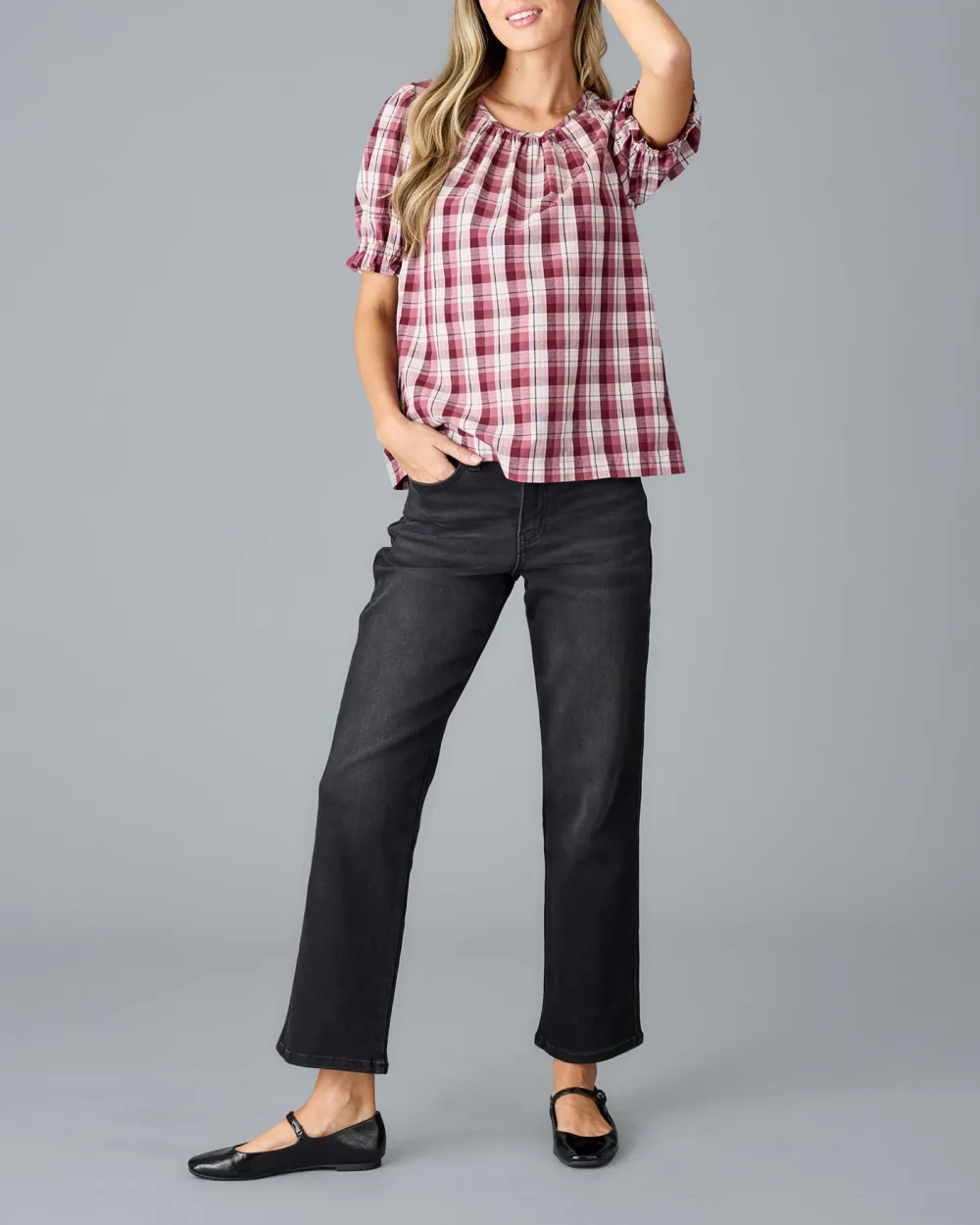 Plaid Short Sleeve Blouse