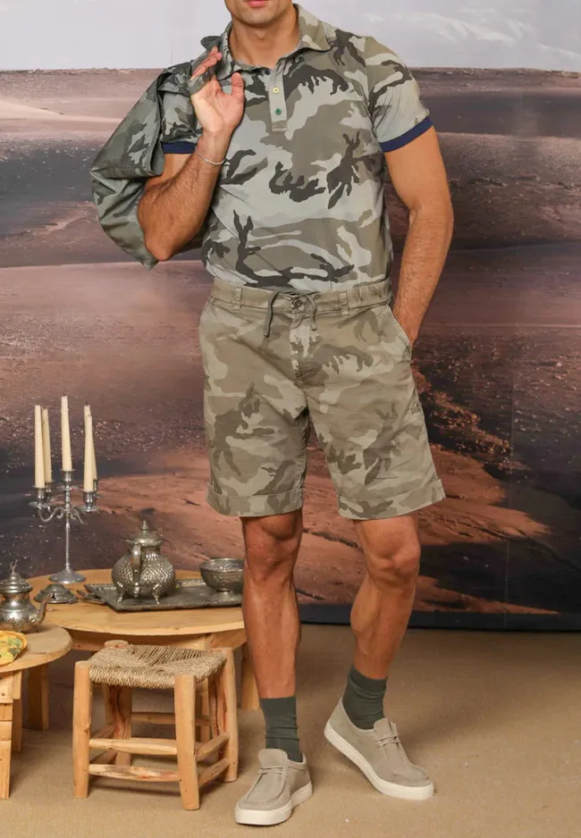 Men's Camouflage Cotton Green Polo Shirt