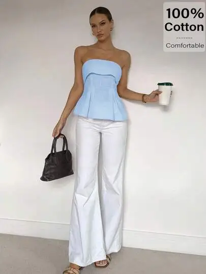 Linen Blend Strapless Tube Top