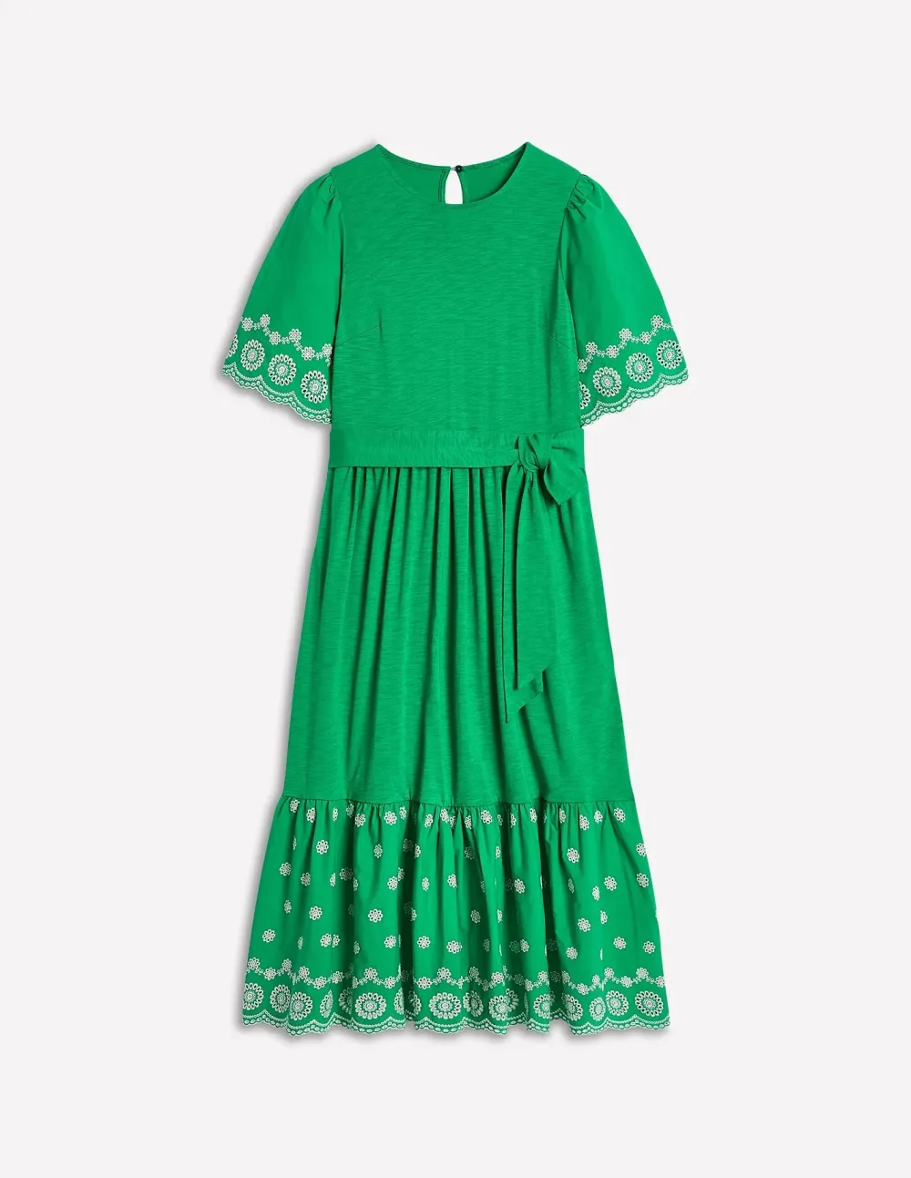 Emerald Green Embroidered - Hem Midi Dress