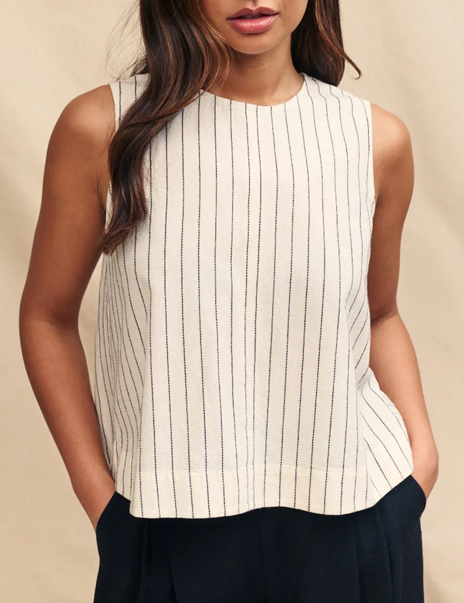 Cream Pinstripe Swing Top
