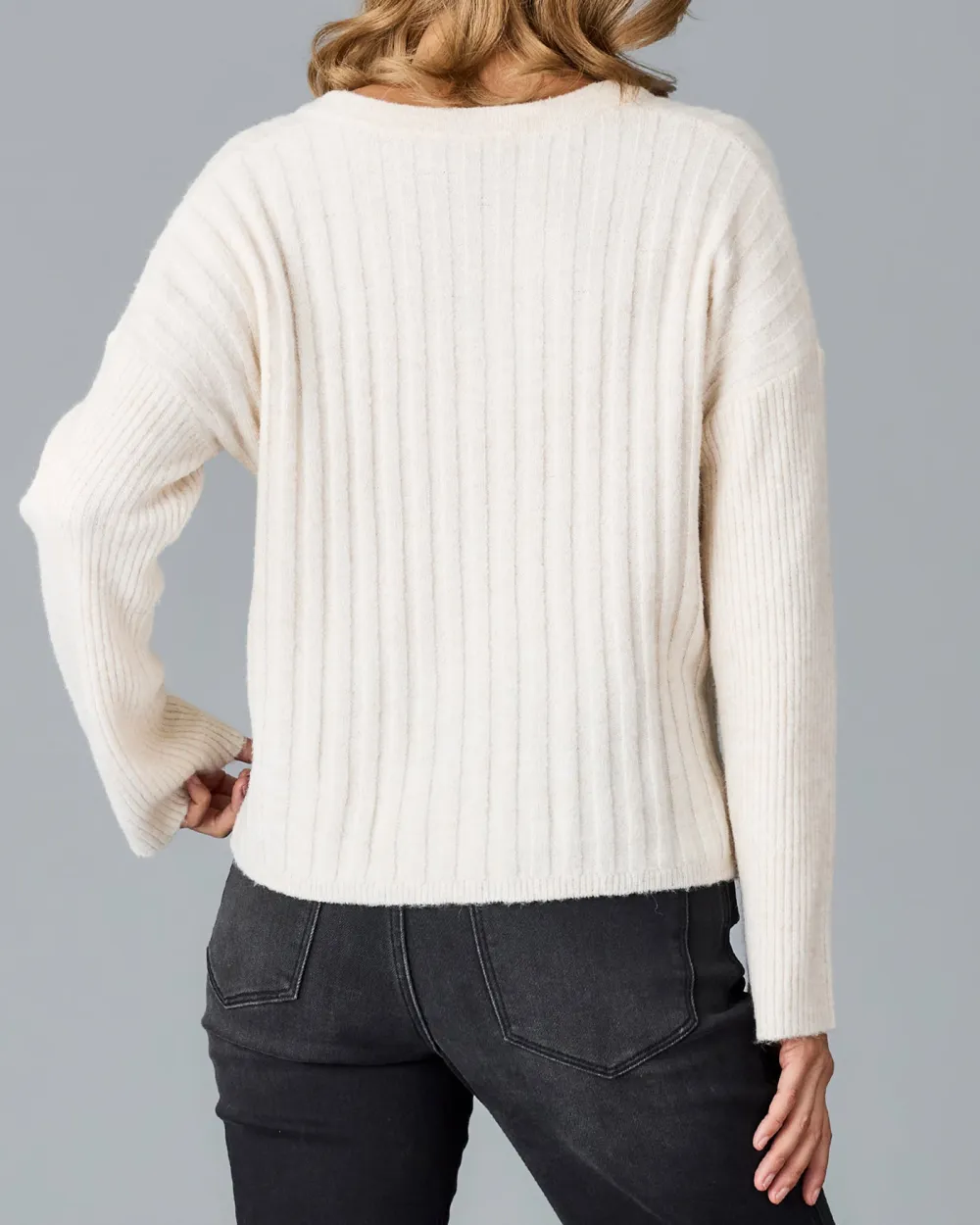 Oatmeal V-Neck Ribbed Sweater