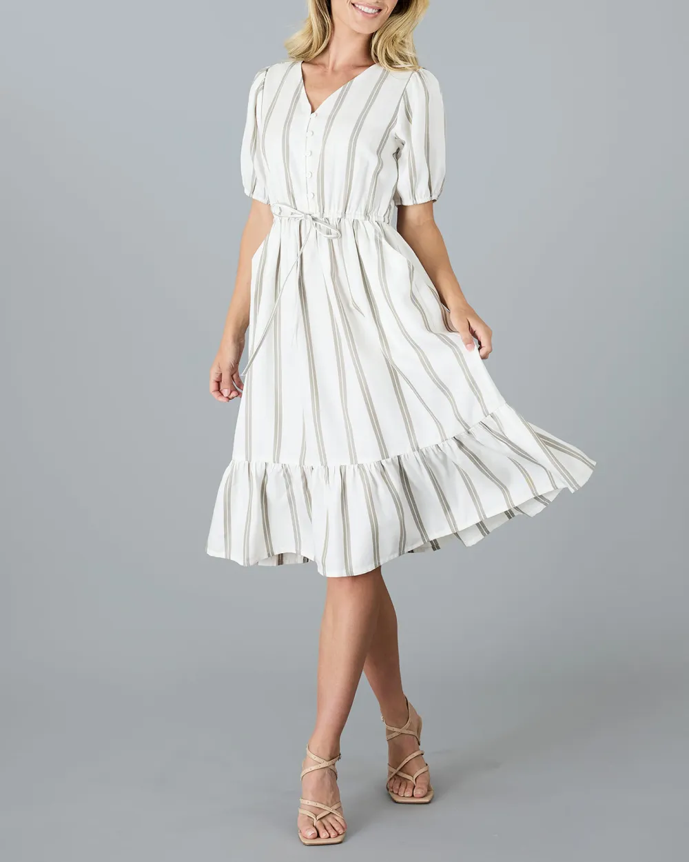 White Striped Midi Dress