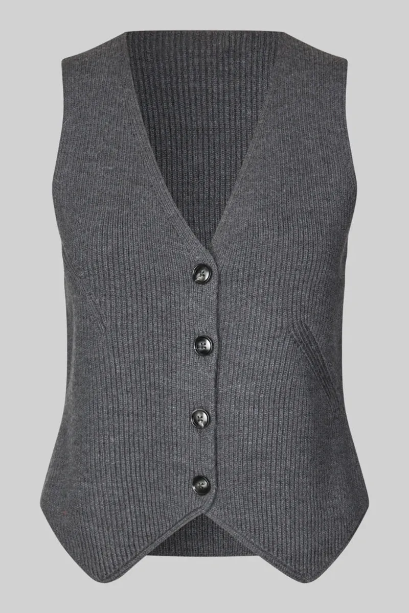 Grey V-Neck Buttoned Knit Waistcoats