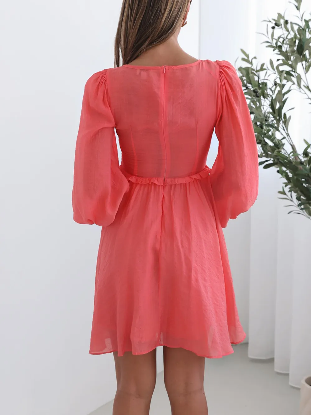 Coral Long Sleeve Casual Style Dress