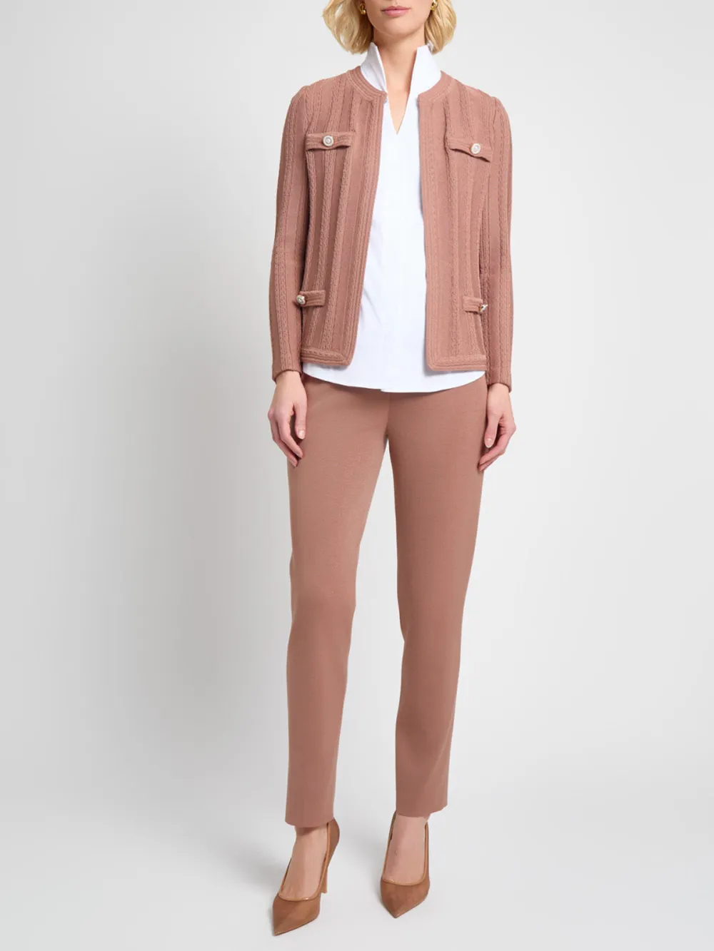 Round Neck Long Sleeved Knitted Jacket