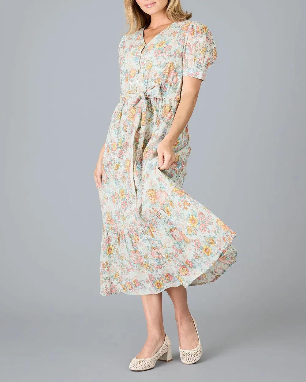 Pastel Floral Belted Dress