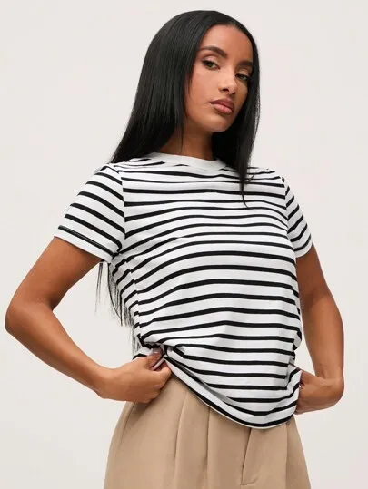 Casual Striped Crew Neck Tee