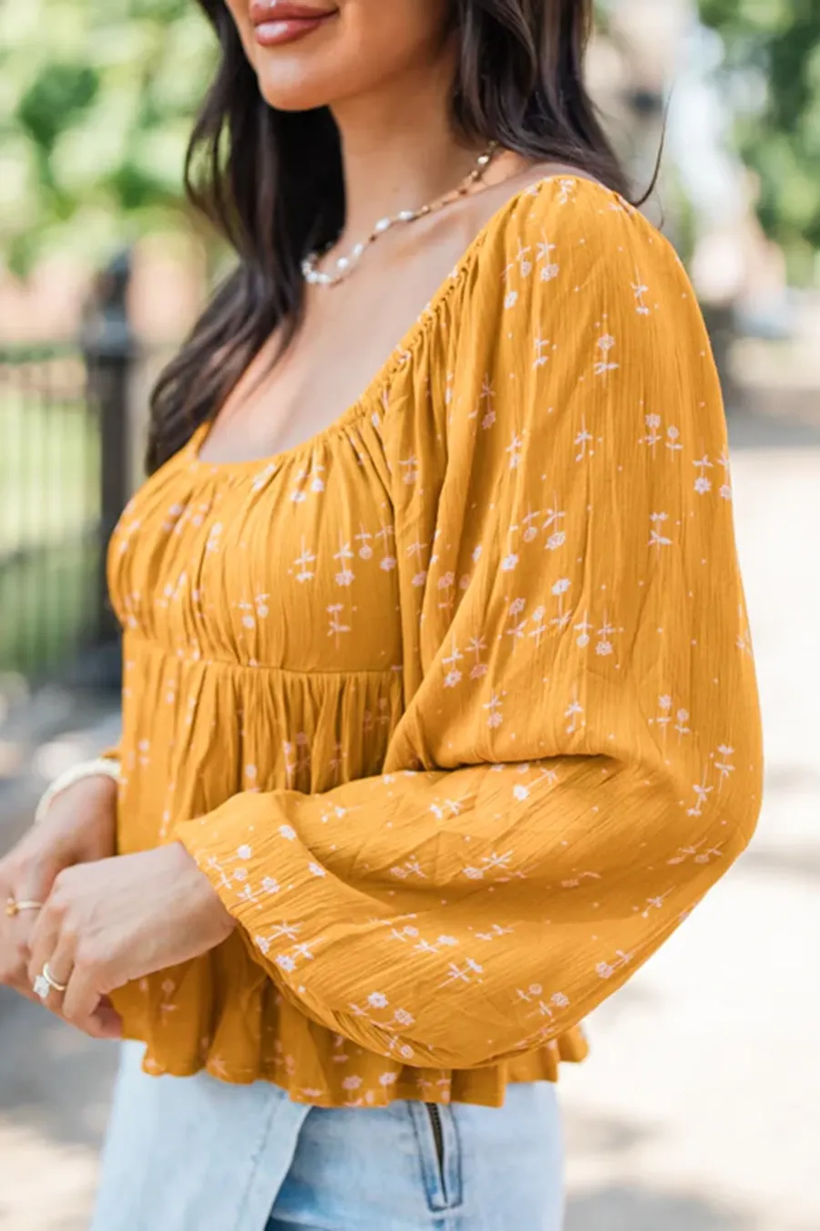 Mustard Floral Babydoll Blouse