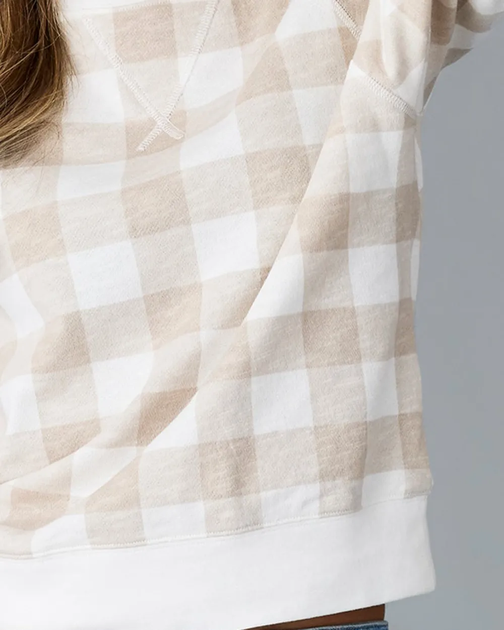 Cream Colored Checkered Short Sleeve Sweater