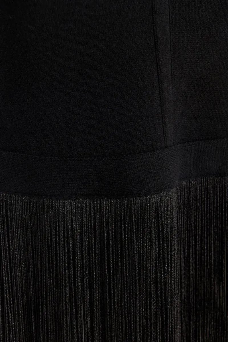 Black Sleeveless Fringe Hem Dresses