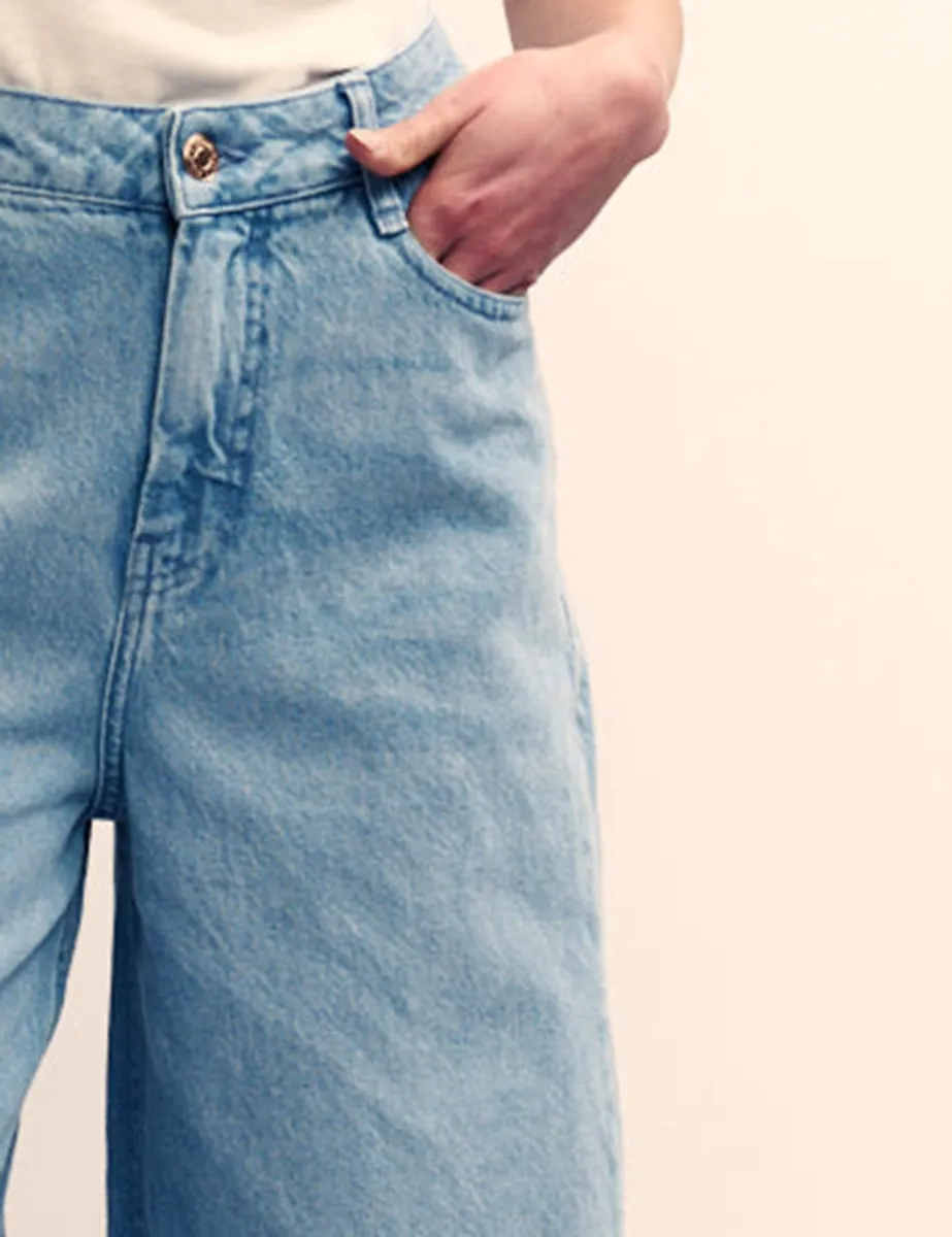Mid Wash Blue Denim Super Wide Leg Jeans