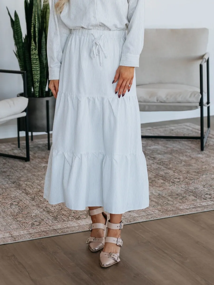 Stripe Tiered Midi Skirt