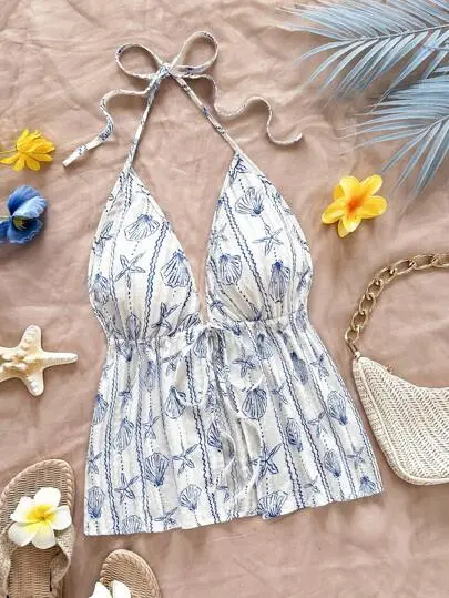 Tropical Shell Bow Halter Cami