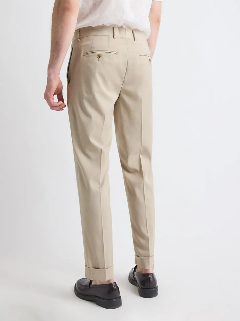 Mid-Waist Tapered-Leg Beige Suit Pant
