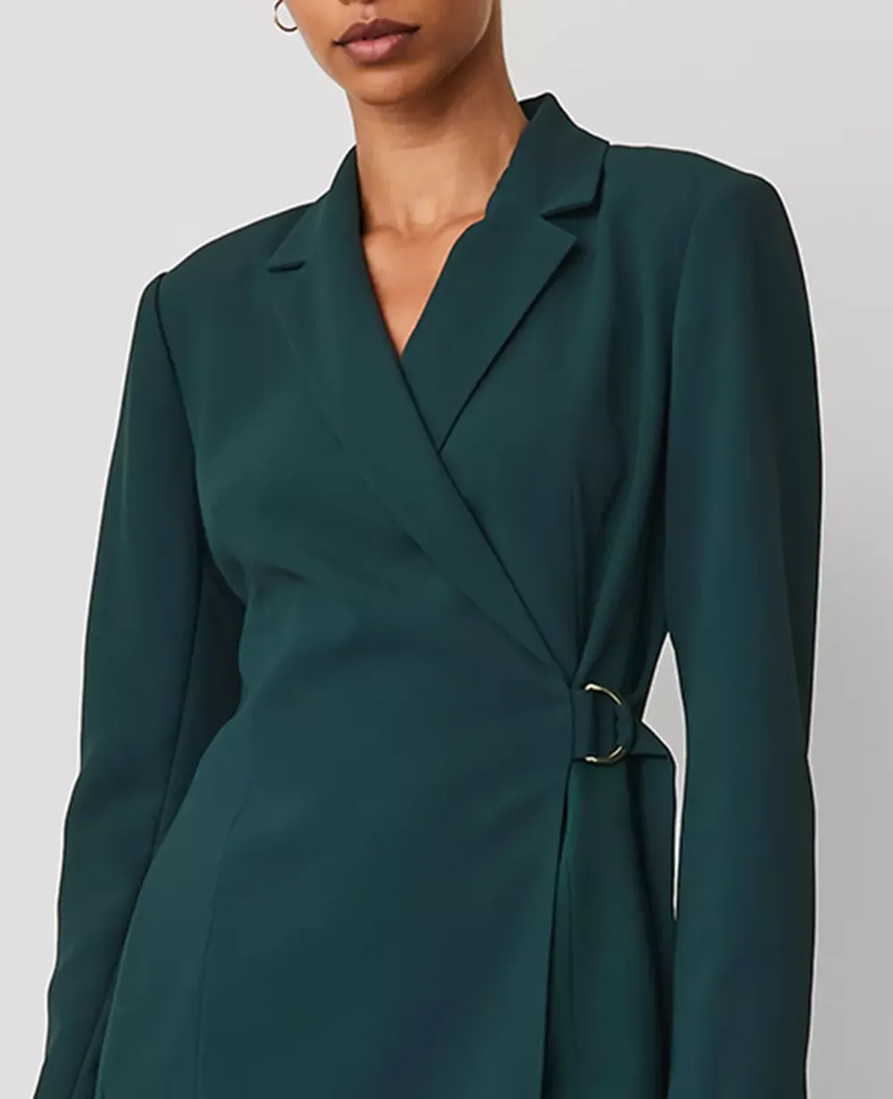 Notched Lapel Belted Sheath Dress