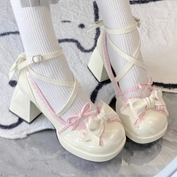 Bow Detail Thick Sole Strap Low Heel Shoes