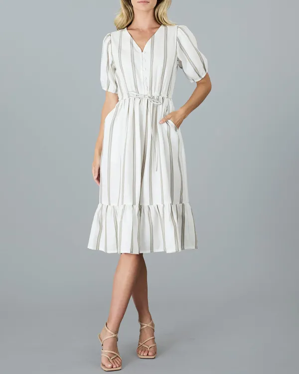 White Striped Midi Dress