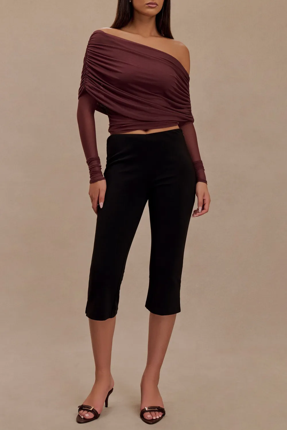 Sheer Mesh Off Shoulder Top