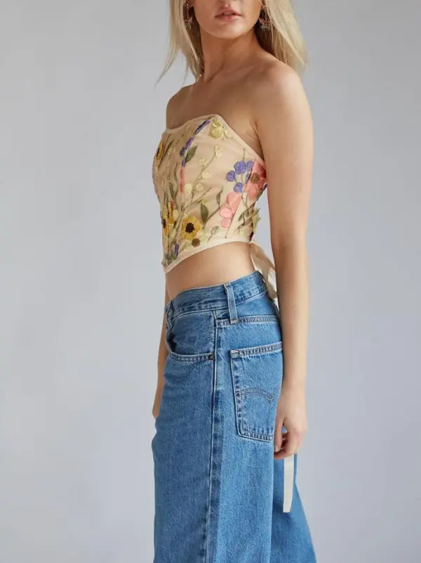 Marigold Strapless Floral Lace Corset Top