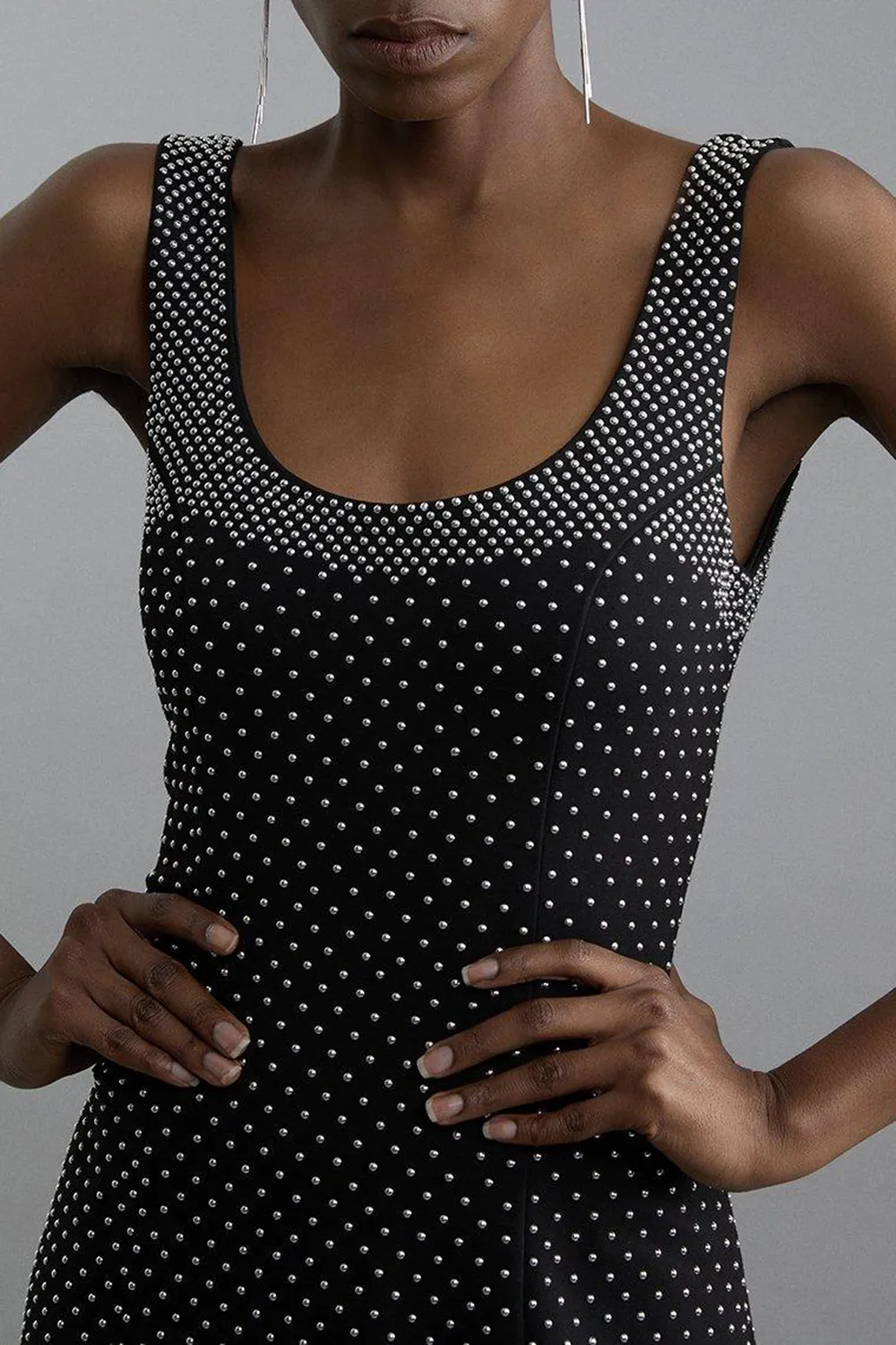 Studded Non-Stretch Jersey Mini Dress