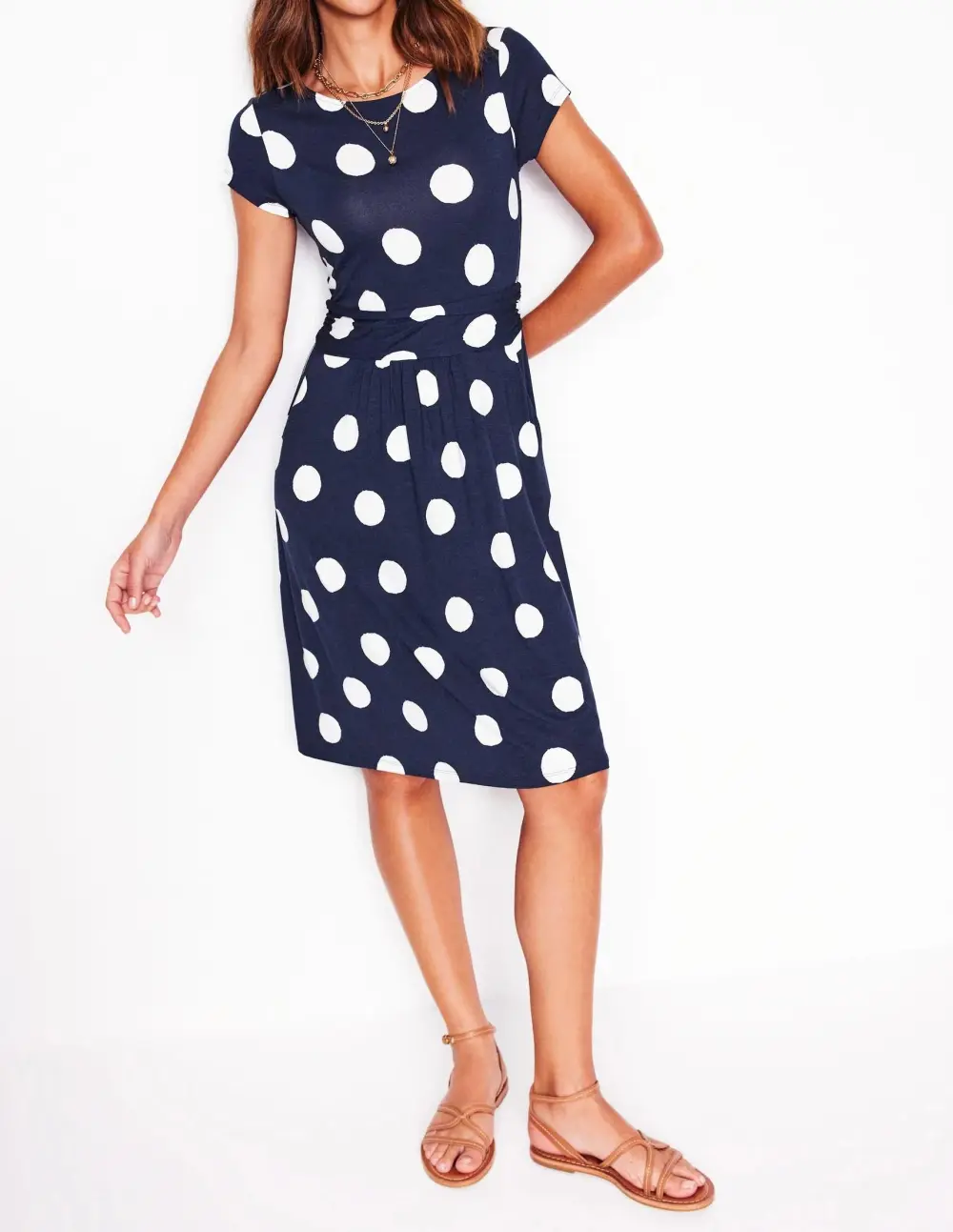 Navy Blue Polka - Dot Jersey Dress