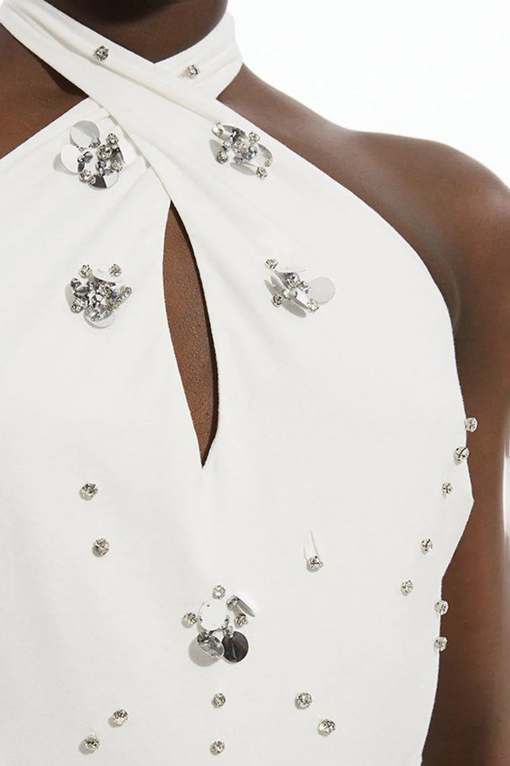 Embellished Stretch Cotton Halterneck Bodysuit