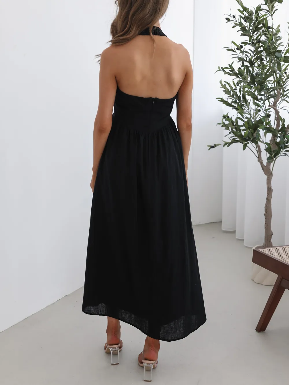 Black Casual Style Halter strap Dress